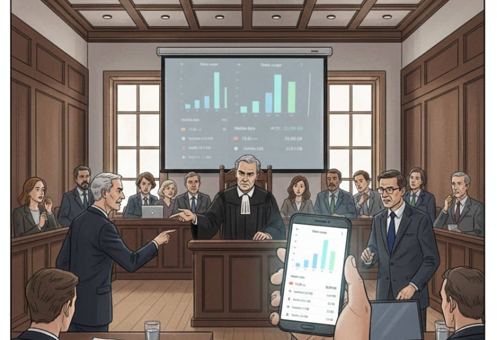 Courtroom Illustration with Smartphone