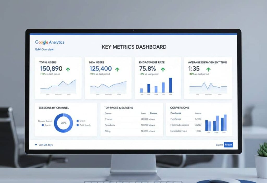 GA4 Dashboard Overview with Key Metrics