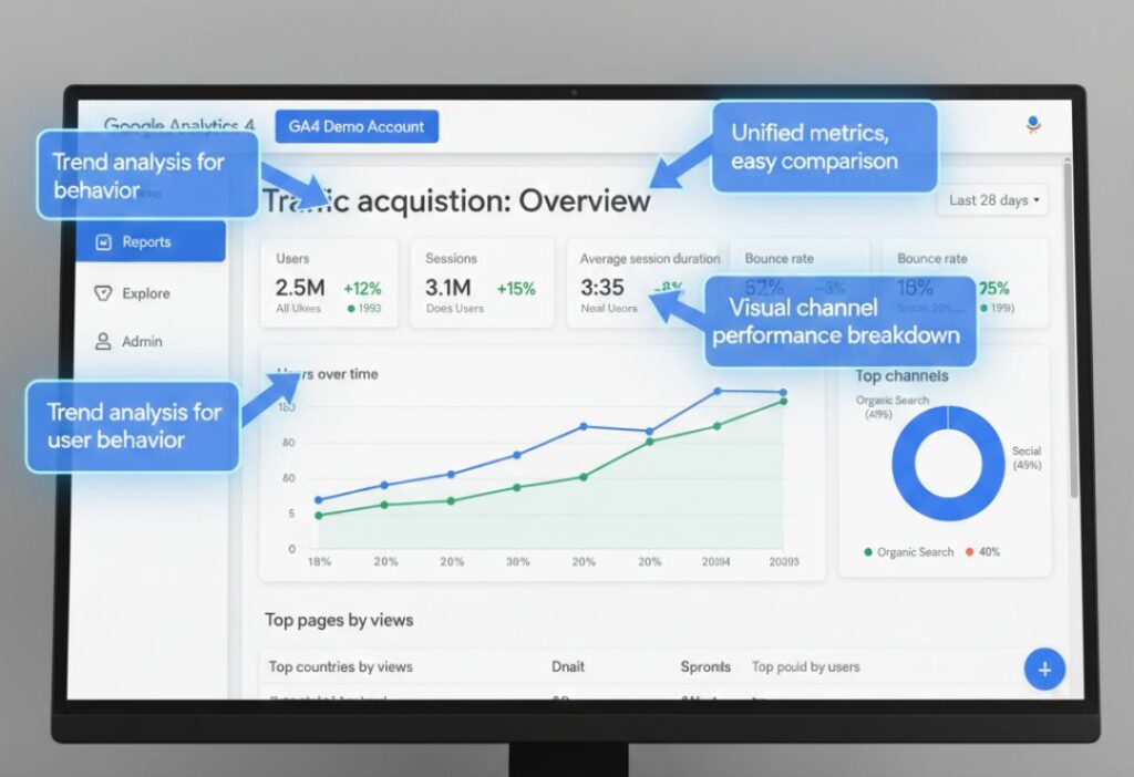 GA4 reports overview highlighting benefits of Google Analytics 4 data visualization