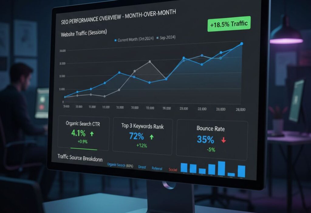 SEO Analytics Dashboard Showing Traffic Changes