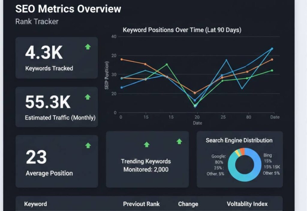 SEO Metrics Overview in Rank Tracker