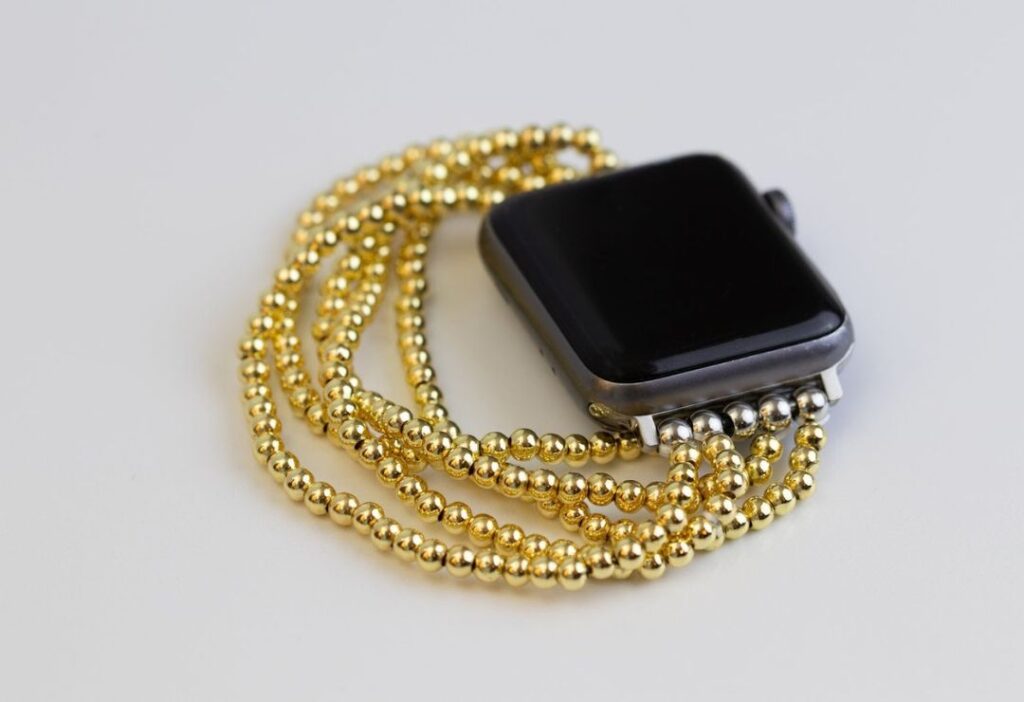  Stylish New Apple Watch Series 3 Beaded Bands in gold design