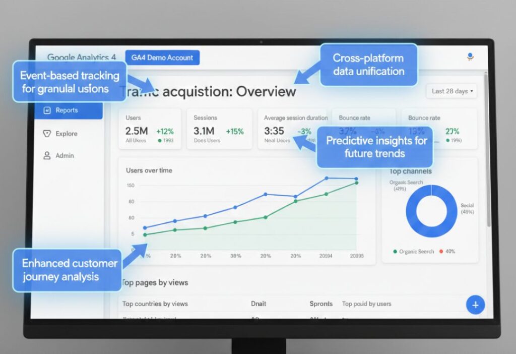 Website analytics visualization in GA4 demonstrating benefits of Google Analytics 4 tracking